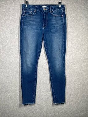 MOTHER Dark Blue Cropped High-Rise Skinny Jeans
